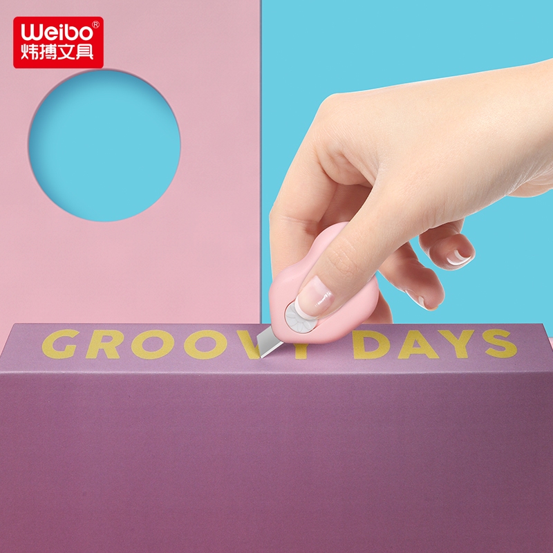 Weibo Stationery Cute bird style mini portable student utility knife, girlish heart, express unboxing, office paper cutting details Picture