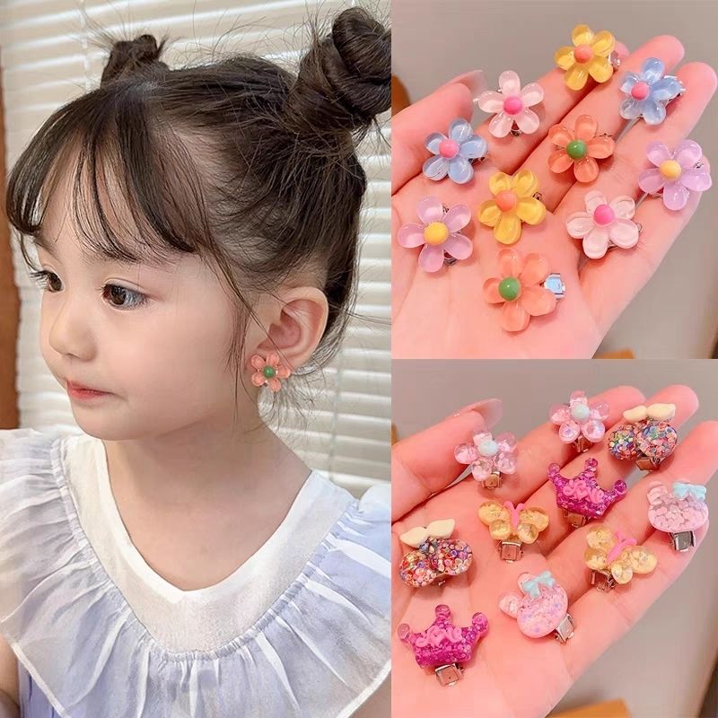 Children's transparent flower ear clips 2023 new style Little girl accessories, girls' earless ear accessories, baby accessories Specification image