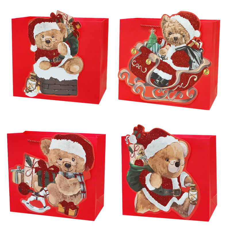Baisite Packaging's new Christmas gift bags, powder-coated, patchy cartoon Christmas paper bags, hand-carry packaging bags wholesale