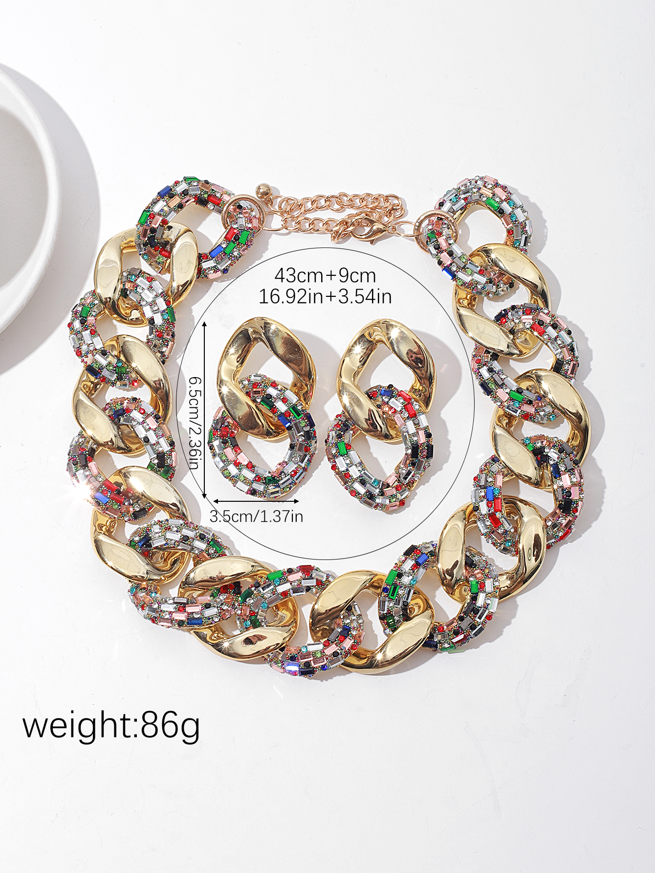 Europe And The United States Exaggerated Large Thick Chain Metal Decorative Necklace Fashion Women's Short Collarbone Chain Flash Diamond Stitching Women's Sweater Chain details Picture