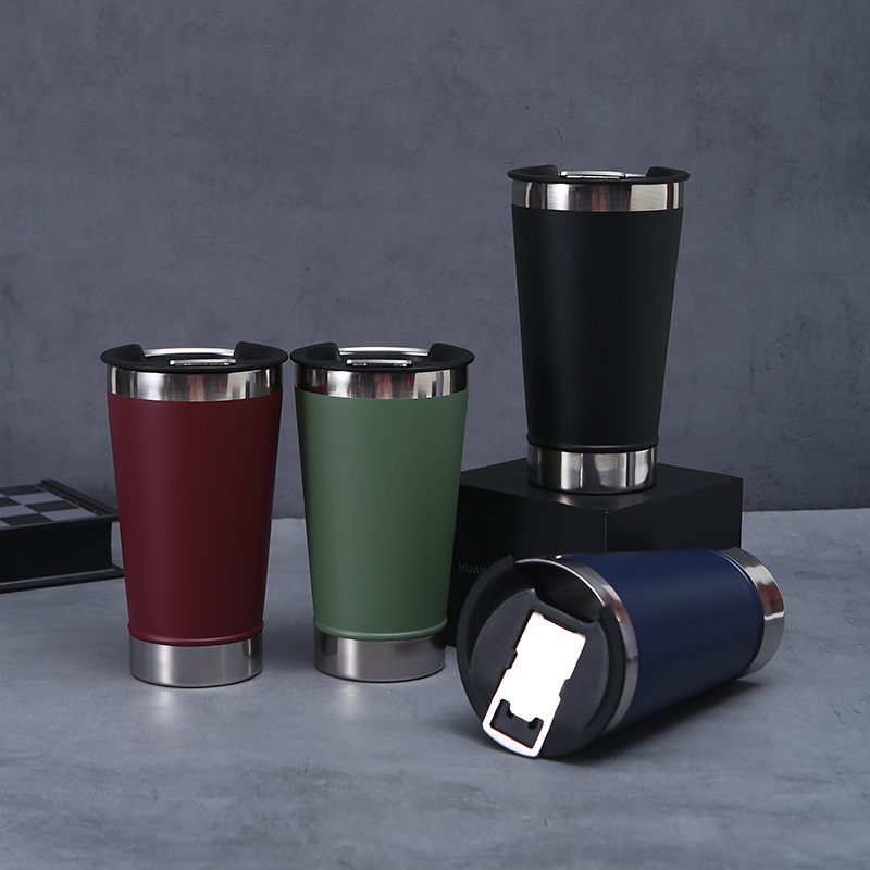 Cross-border nuevo 304 acero inoxidable alto nivel de apariencia portátil frío taza de aislamiento doble vacío con abridor taza de cerveza details Picture