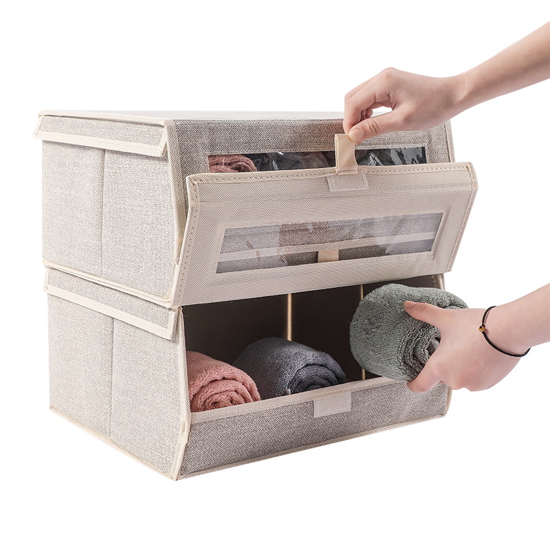 亚马逊布艺收纳箱叠加翻盖式透明鞋盒床底收纳玩具衣服收纳整理箱详情图3
