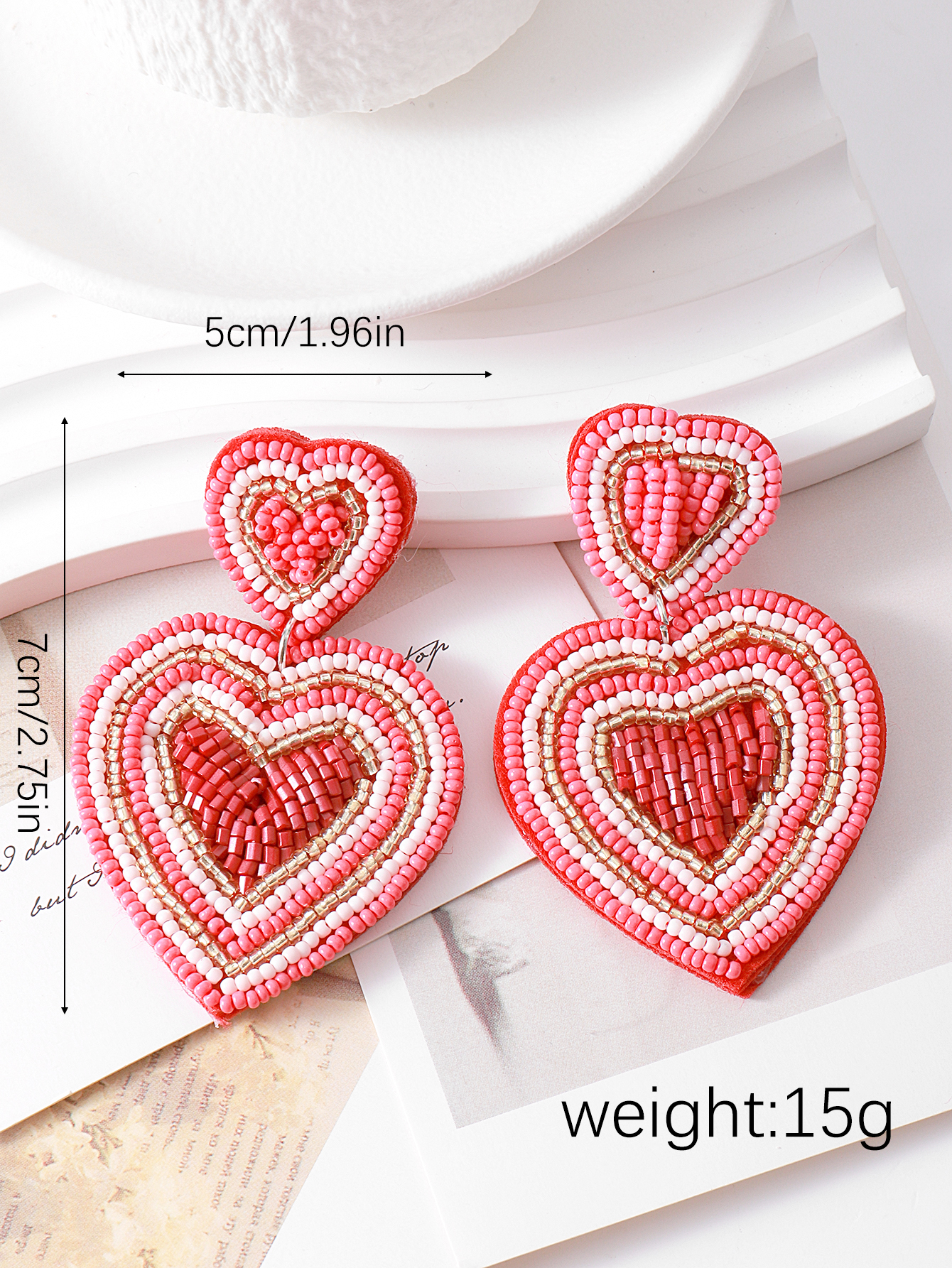 European and American style cross-border fresh and sweet Valentine's Day handcrafted fabric heart-shaped earrings, personalized and creative autumn and winter women's earrings Specification image