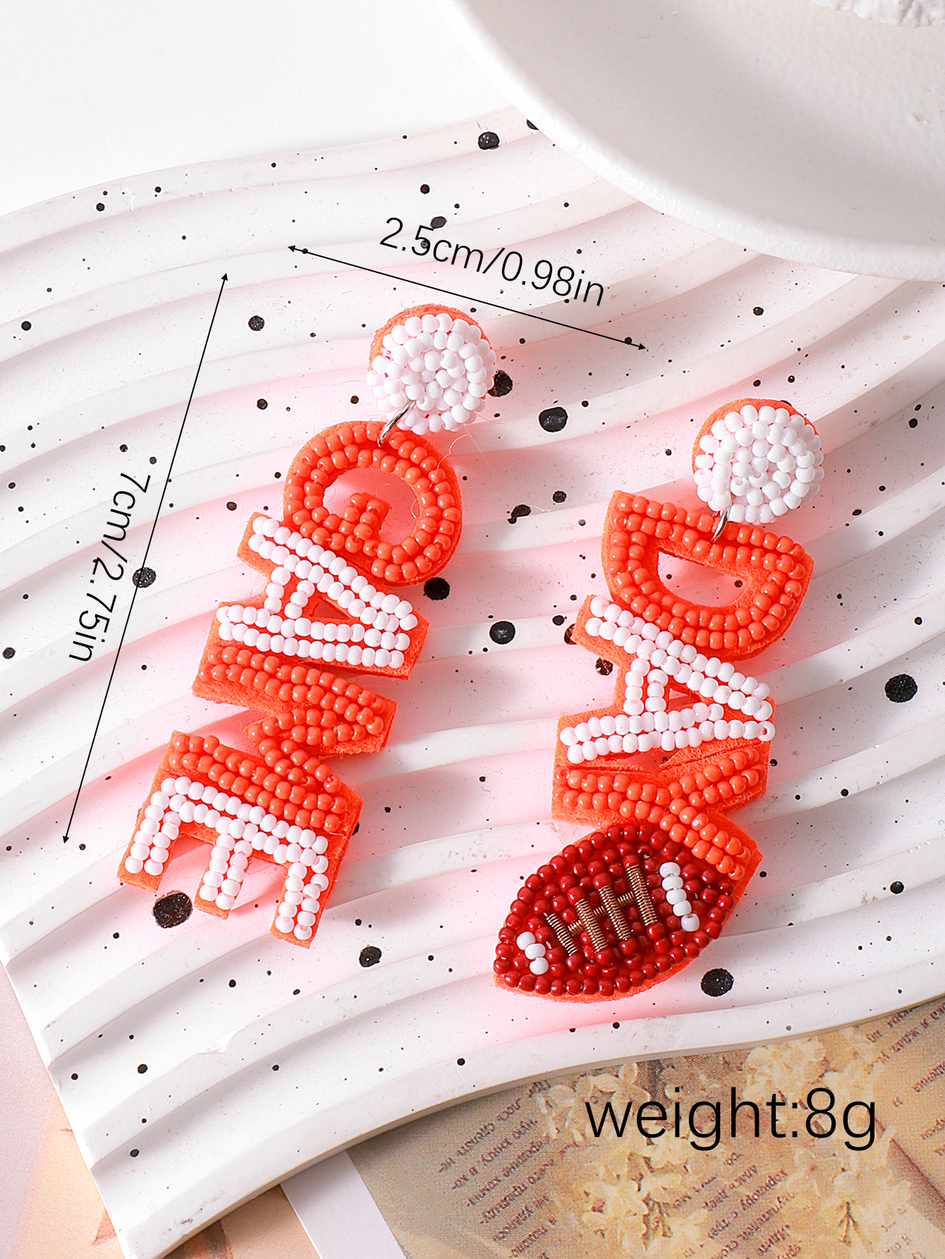 European and American cross-border sporty style fashionable commuting fabric pure handcrafted rice beads English letter autumn and winter women's earrings Application Scenario