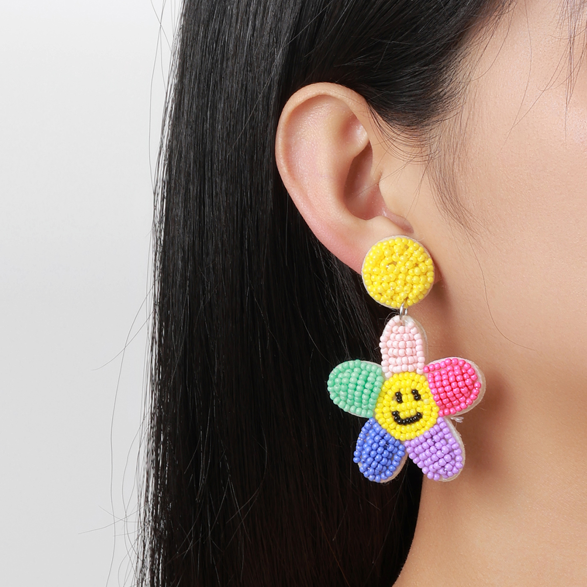 Europe And The United States Cross-Border Handmade Rice Beads Woven Cute Cartoon Love Flowers Letter Women's Earrings