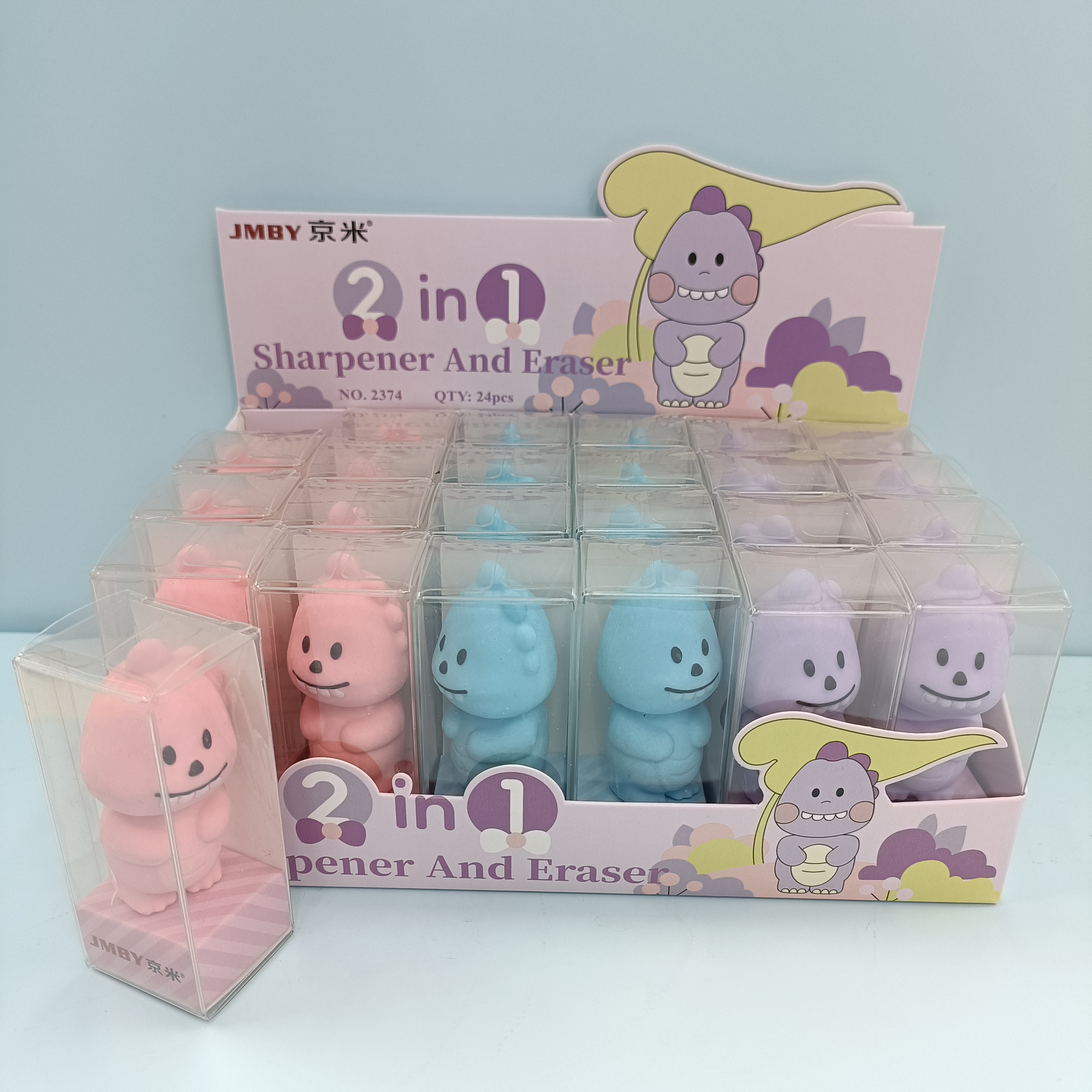 Creative stationery cartoon three-dimensional small dinosaur dual-purpose pencil sharpener rubber student supplies wholesale full figure