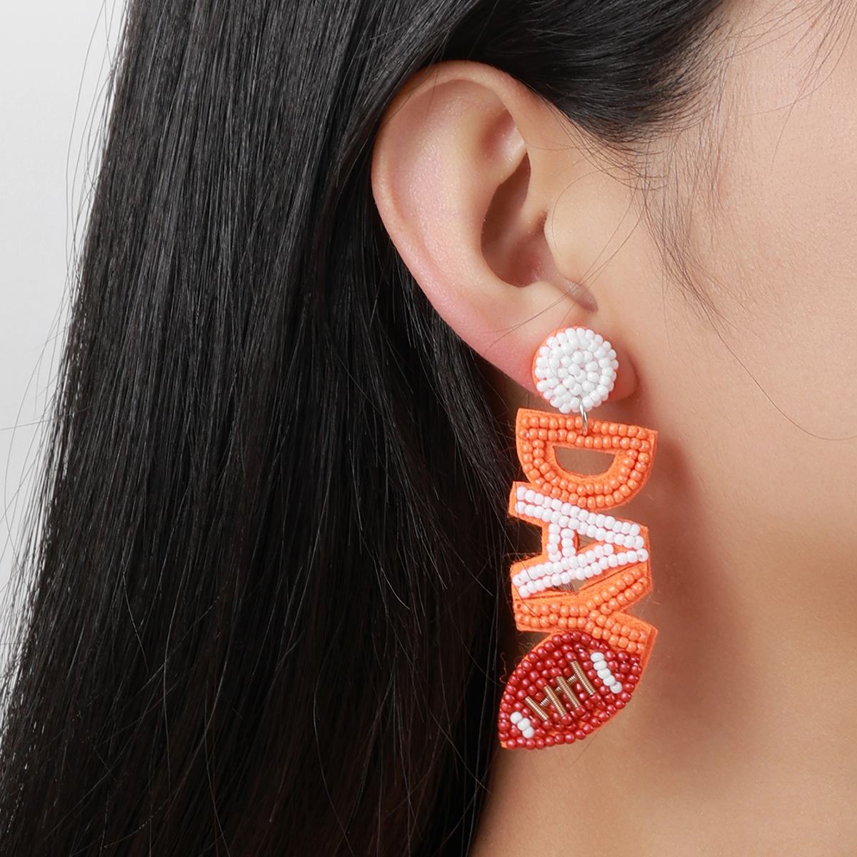 Europe And The United States Cross-Border Sports Fashion Commuter Cloth Pure Handmade Rice Beads English Letters Autumn Winter Women's Earrings details Picture