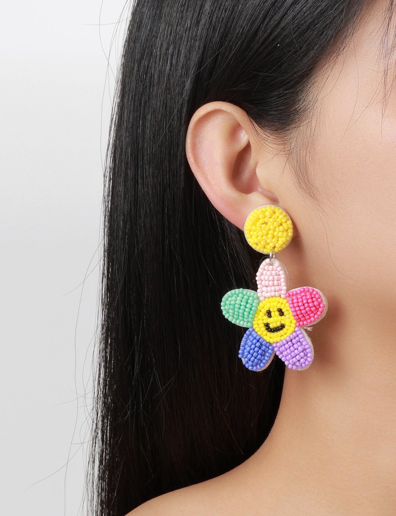 Europe And The United States Cross-Border Handmade Rice Beads Woven Cute Cartoon Love Flowers Letter Women's Earrings Application Scenario