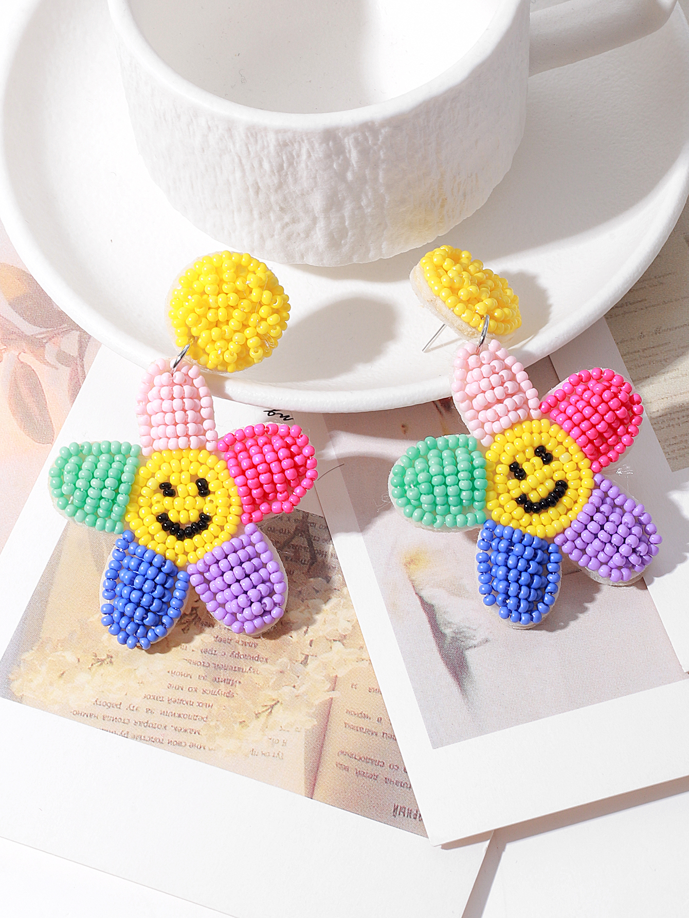 Europe And The United States Cross-Border Handmade Rice Beads Woven Cute Cartoon Love Flowers Letter Women's Earrings Item Picture
