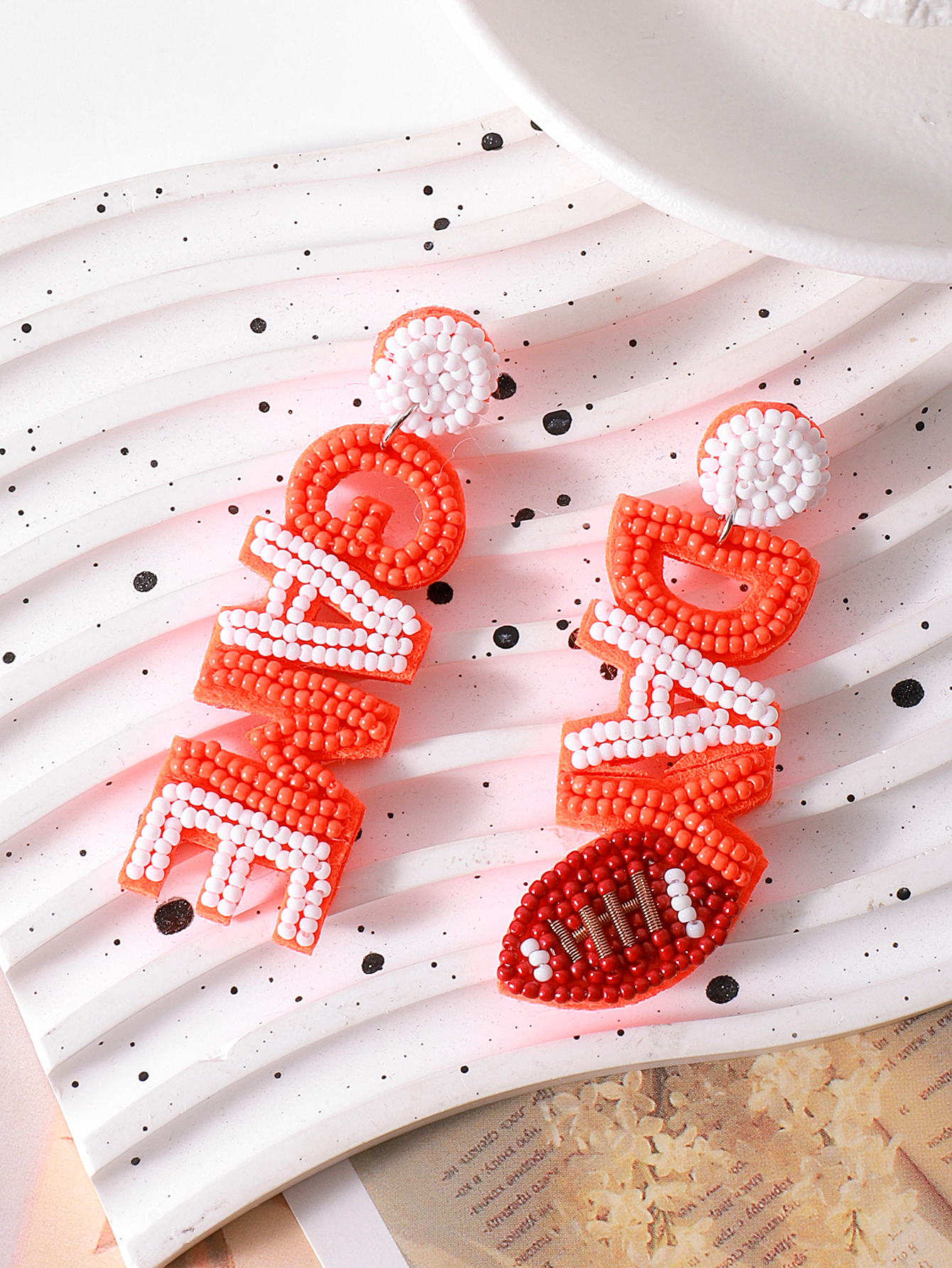 Europe And The United States Cross-Border Sports Fashion Commuter Cloth Pure Handmade Rice Beads English Letters Autumn Winter Women's Earrings