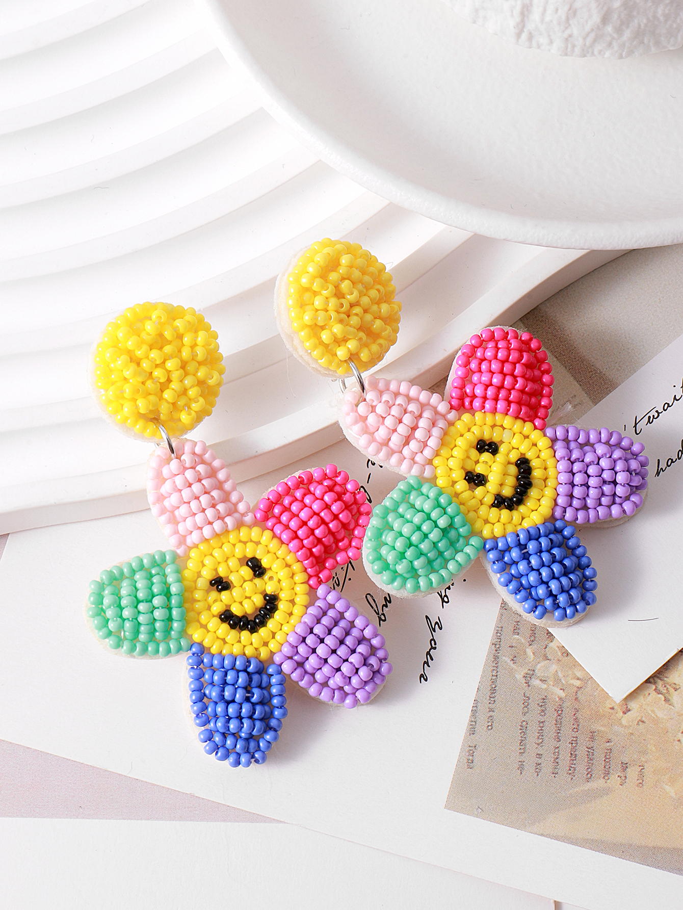 Europe And The United States Cross-Border Handmade Rice Beads Woven Cute Cartoon Love Flowers Letter Women's Earrings Specification drawing