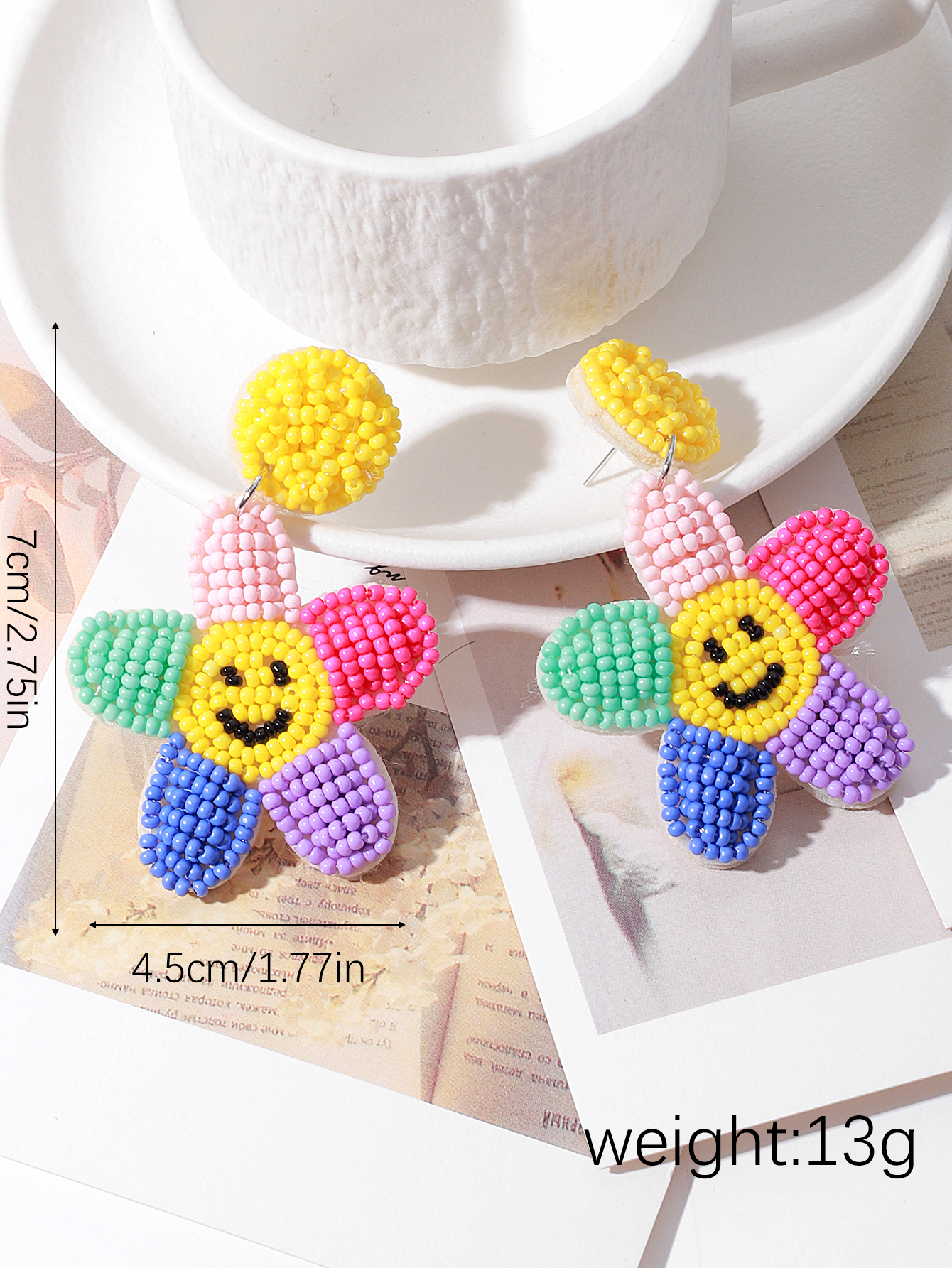 Europe And The United States Cross-Border Handmade Rice Beads Woven Cute Cartoon Love Flowers Letter Women's Earrings details Picture