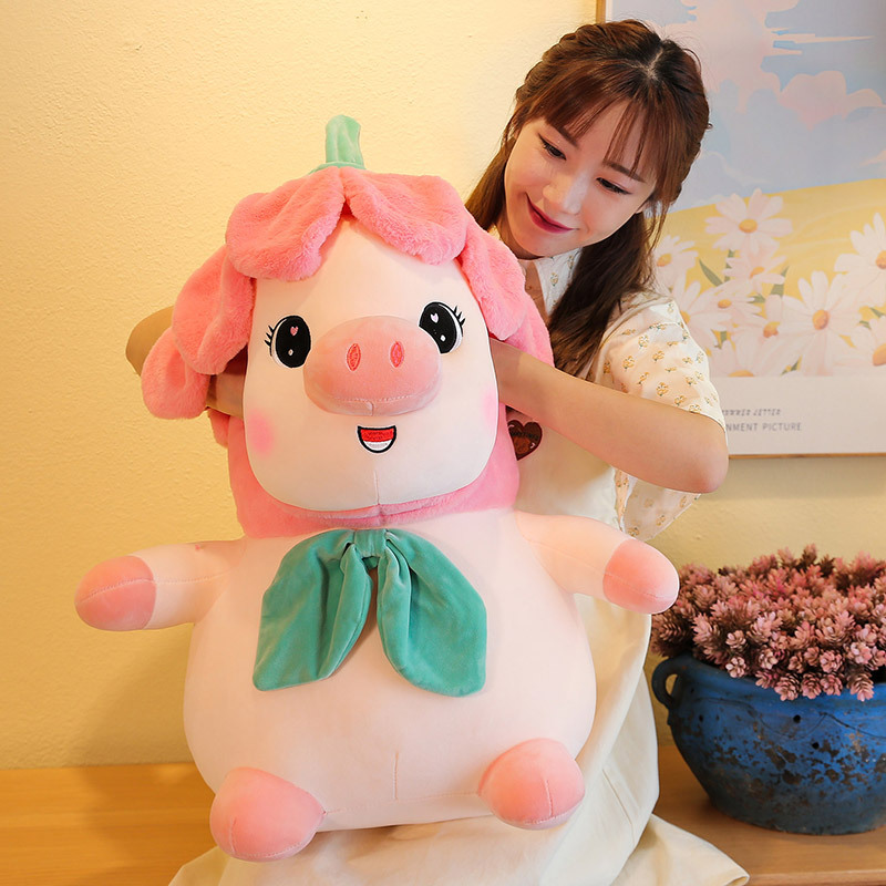 Cartoon cute pig dolls, plush toys, large bed dolls, adorable petal pig figurines, children's birthday gifts details Picture