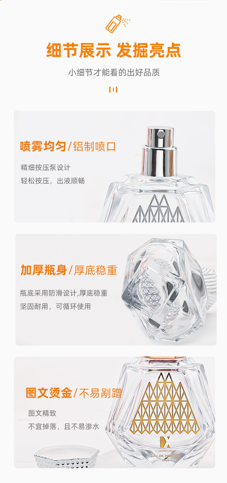 Factory wholesale of 50ml perfume glass bottles, portable perfume dispensers, reusable perfume spray bottles pic 5