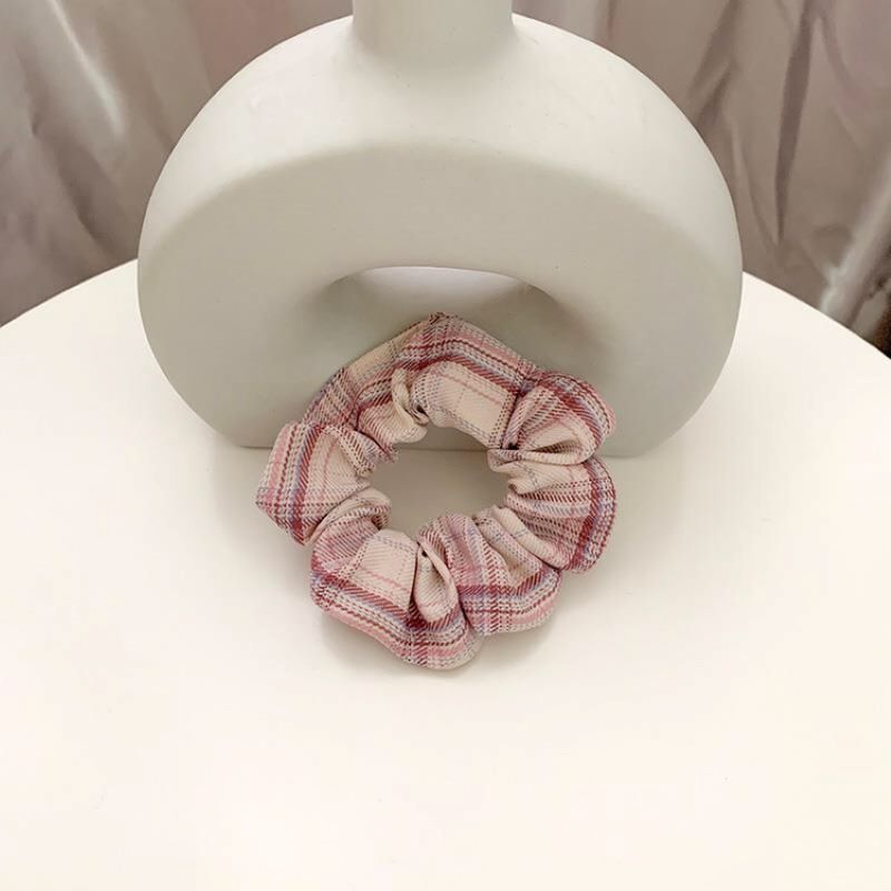 Korean-style trendy cotton checkered pink checkered large intestine ring Hong Kong Chen jewelry Specification image