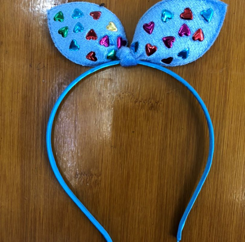 Korean velvet sky blue bow, colorful heart headband, Gangjin accessory details Picture