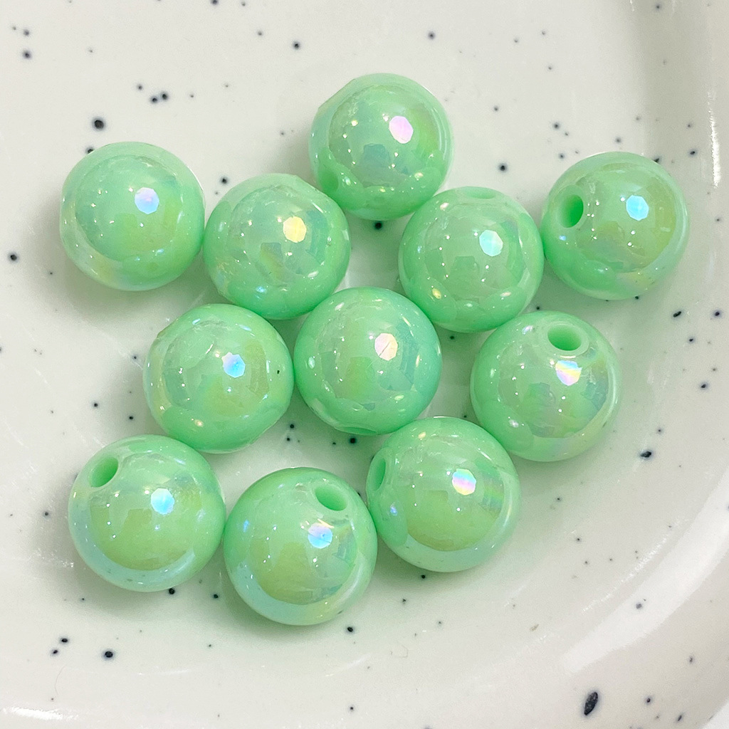 Factory Direct Acrylic Plated Color Mint Green Ab Round Beads Diy Mobile Phone Chain Accessories String Bracelet Jewelry Materials Loose Beads Color Jewelry Accessories Specification drawing