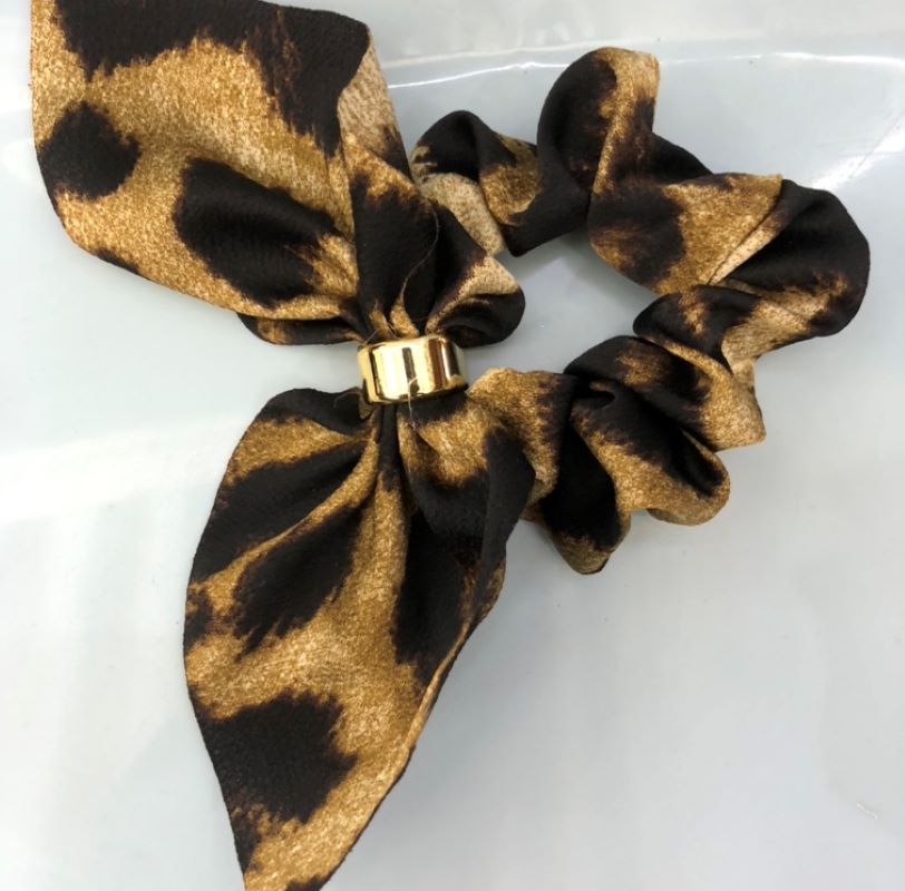 Silk leopard print bow patchwork large intestine ring coffee-colored Hong Kong jewelry Item Picture