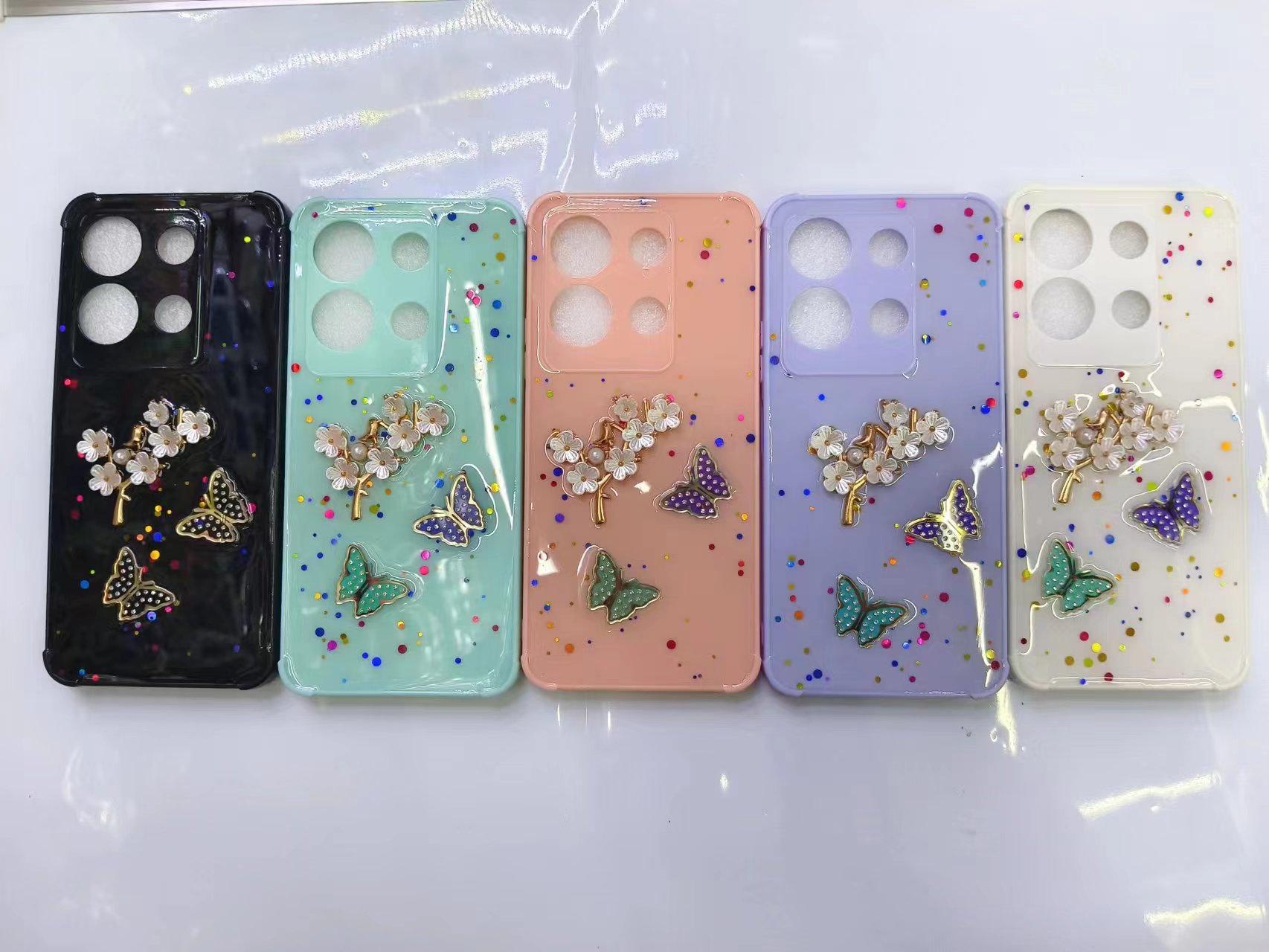 Butterfly accessory glitter drop glue phone case