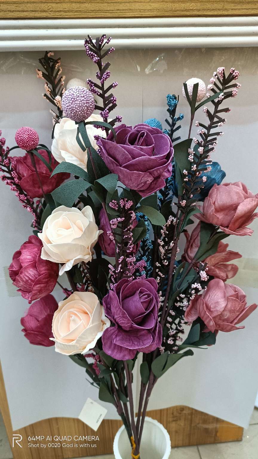 PE artificial flower handicrafts and ornaments: rose, chrysanthemum, and artificial reed flower detail image 2