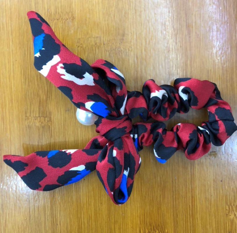 Chiffon Red Leopard Bow With Pearl Colon Ring Harbor Ornament Item Picture