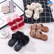 Flower slippers women's high heels Summer 2023 new fashion casual sandals with fairy wind increased wedge flip-flops