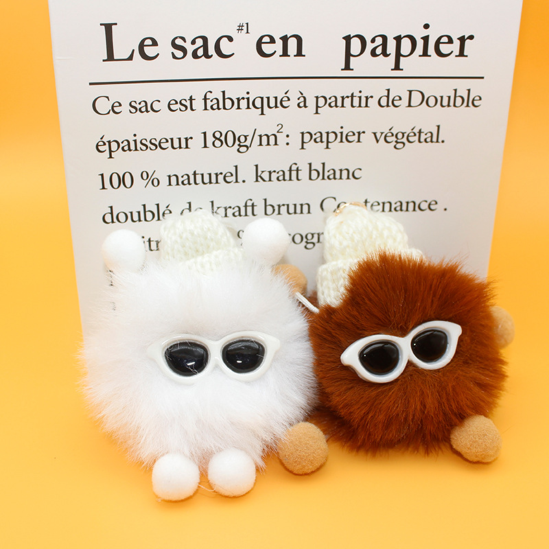 创意眼镜毛球毛绒公仔毛绒玩具娃娃机玩偶书包挂饰小精灵公仔批发详情2