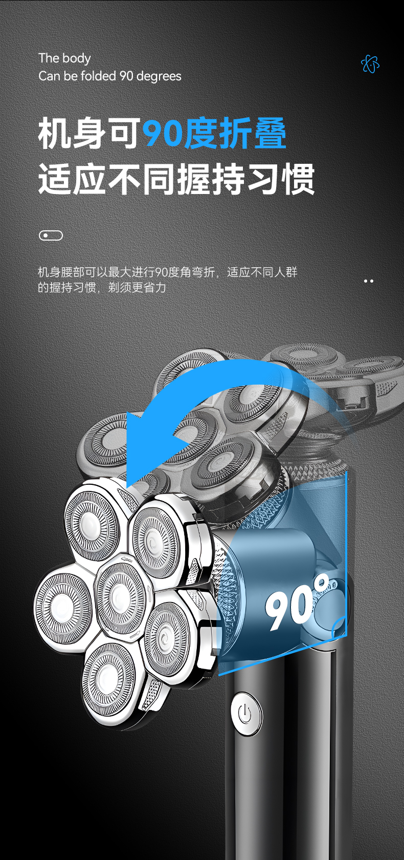 科美/KEMEI跨境多功能四合一刮胡刀全身水洗浮动五刀头电动剃须刀详情3
