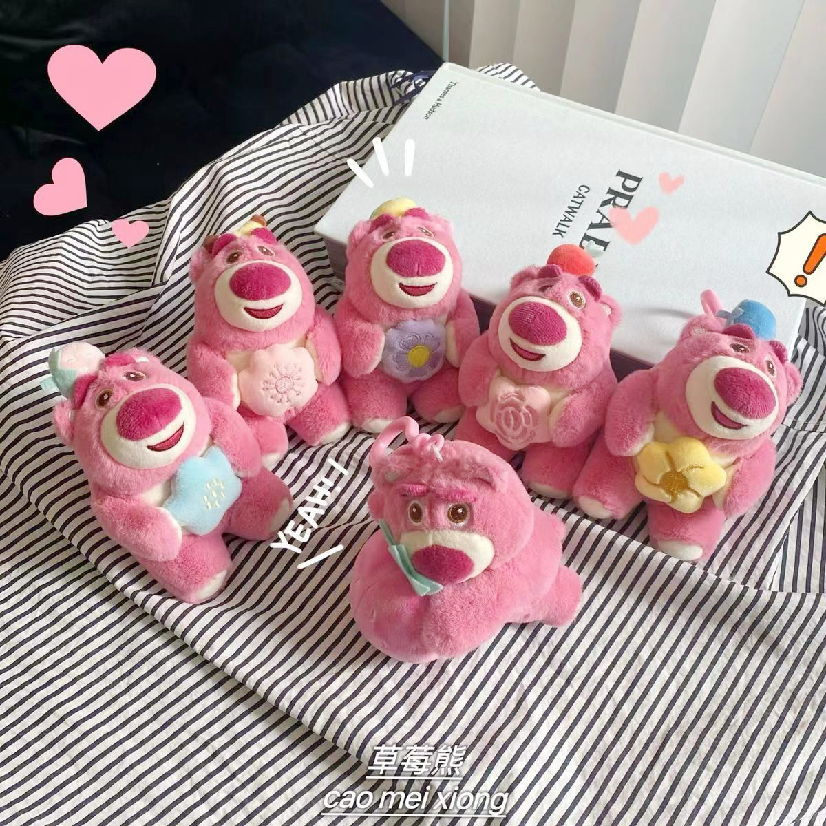 Wholesale of cute strawberry bear plush toy dolls with cute hugging postures details Picture