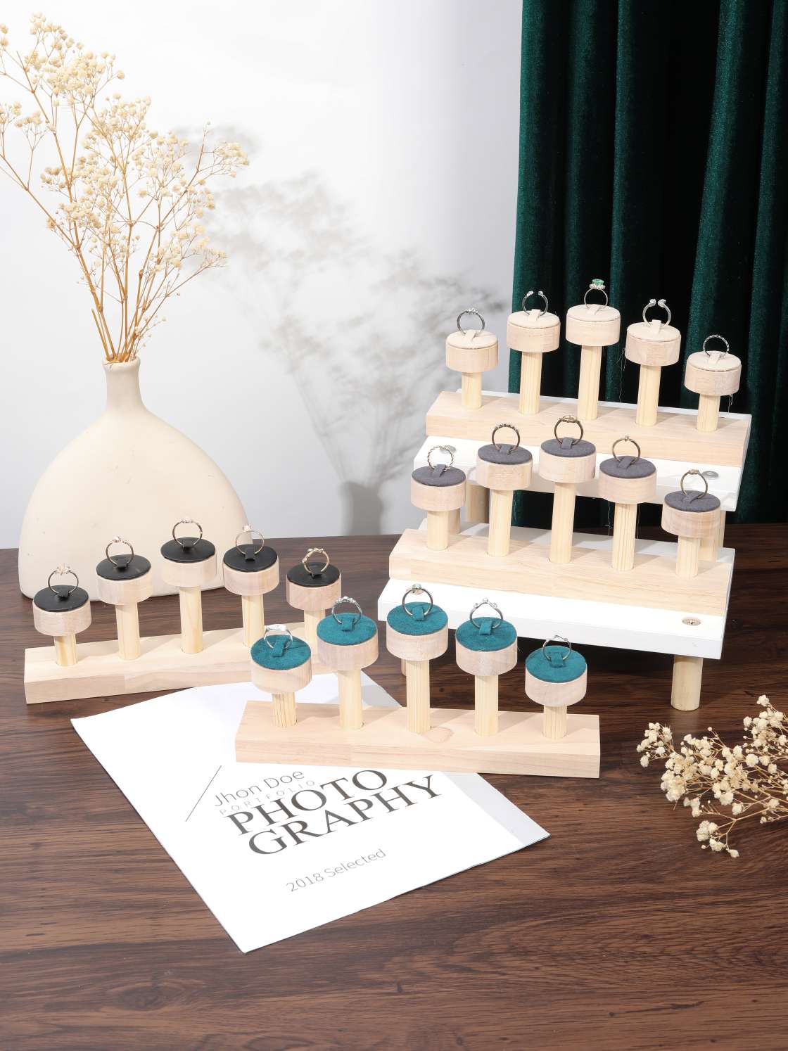 原木手镯架 实木单层手链手串绒布展示架手表架子道具饰品收纳纳架