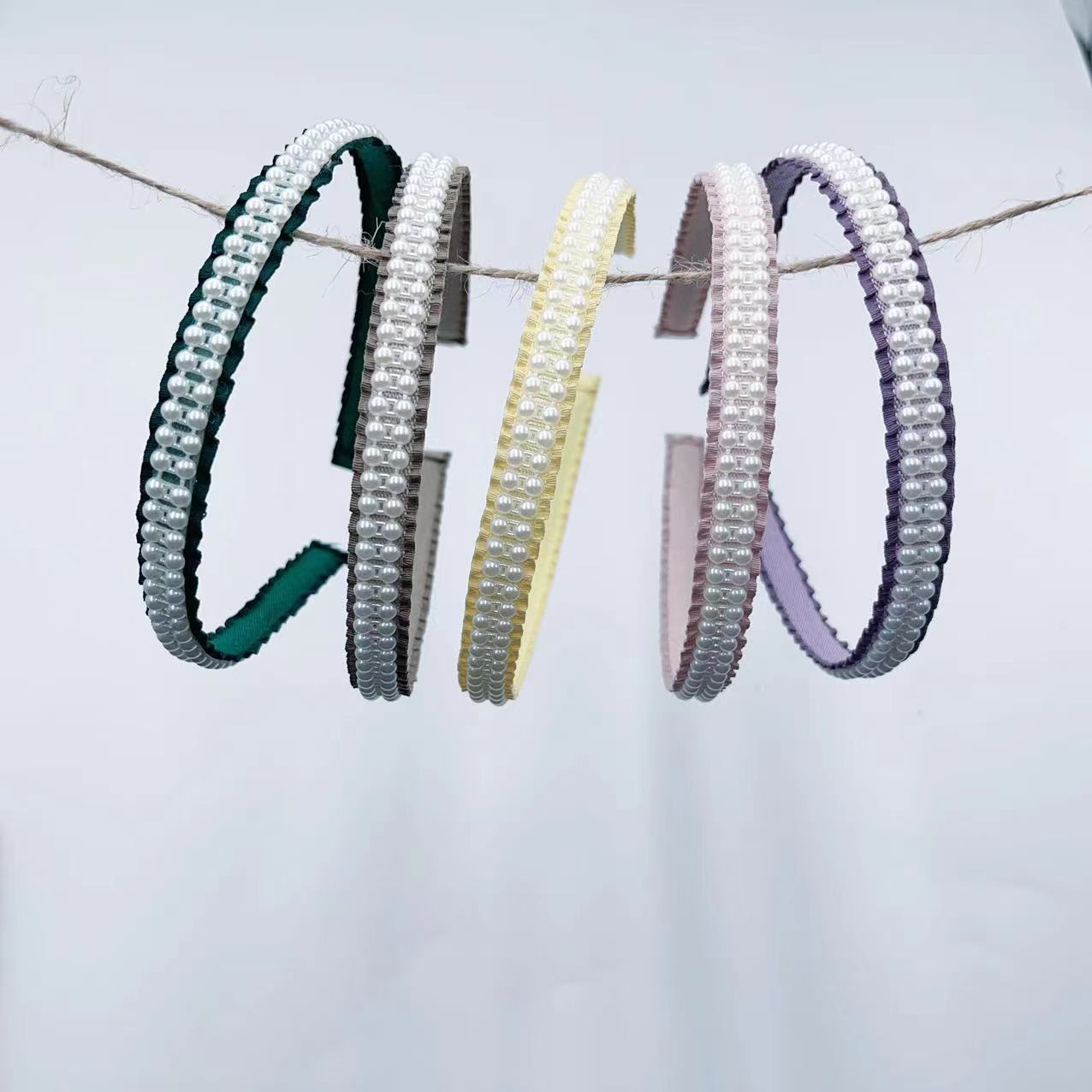 韩国织带糖果色系珍珠发箍清新甜美裙边带发饰头饰