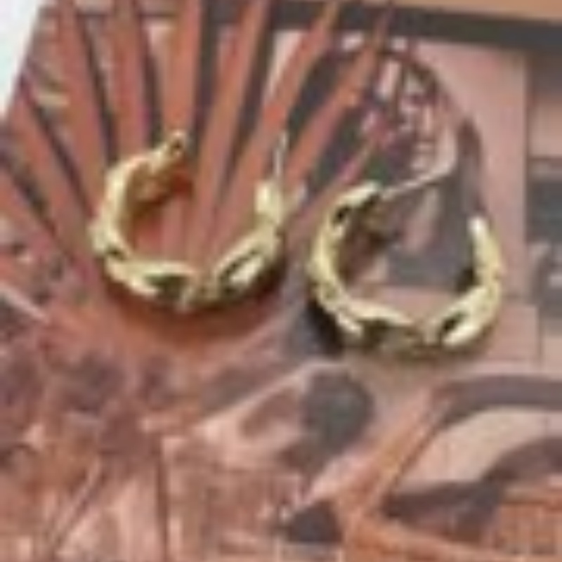 Three-dimensional twist metal cold wind earrings high sense earring Brass material real gold electroplated commuter buckle thumbnail
