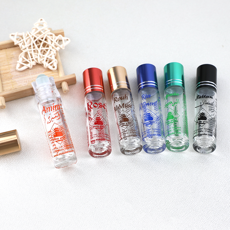 Manufacturers Wholesale Classic Straight Round Glass Ball Bottle Printing Pattern Portable Dispenser Perfume Bottle Small Exquisite Glass Bottles details Picture