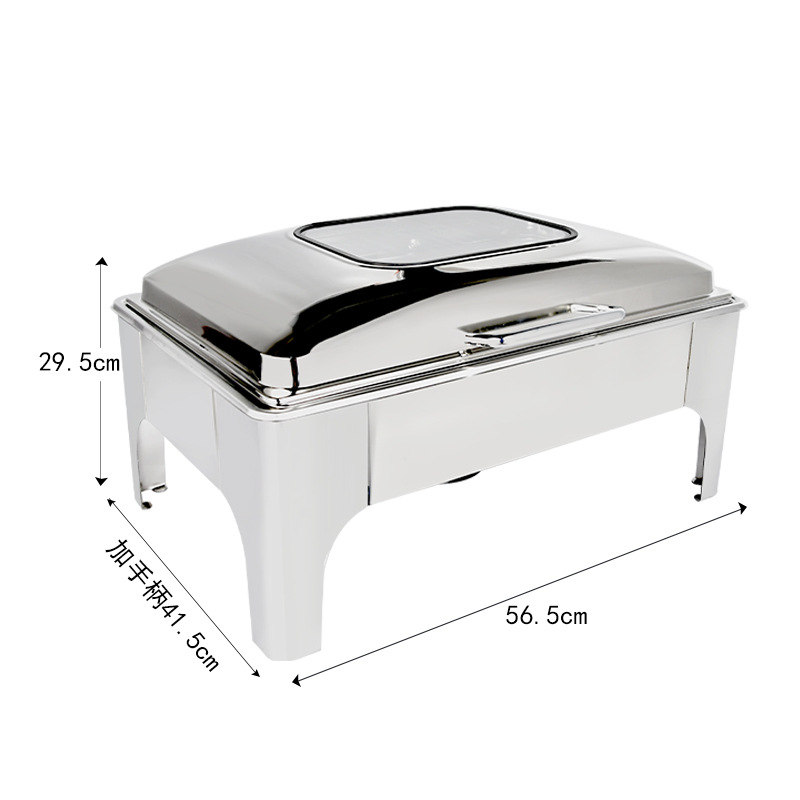 DF99008 Square hydraulic Visible Dining stove, Stainless steel gold-plated buffet stove, rectangular visible cover, hotel restaurant insulated stove, breakfast food heater, DF TRADING HOUSE details Picture