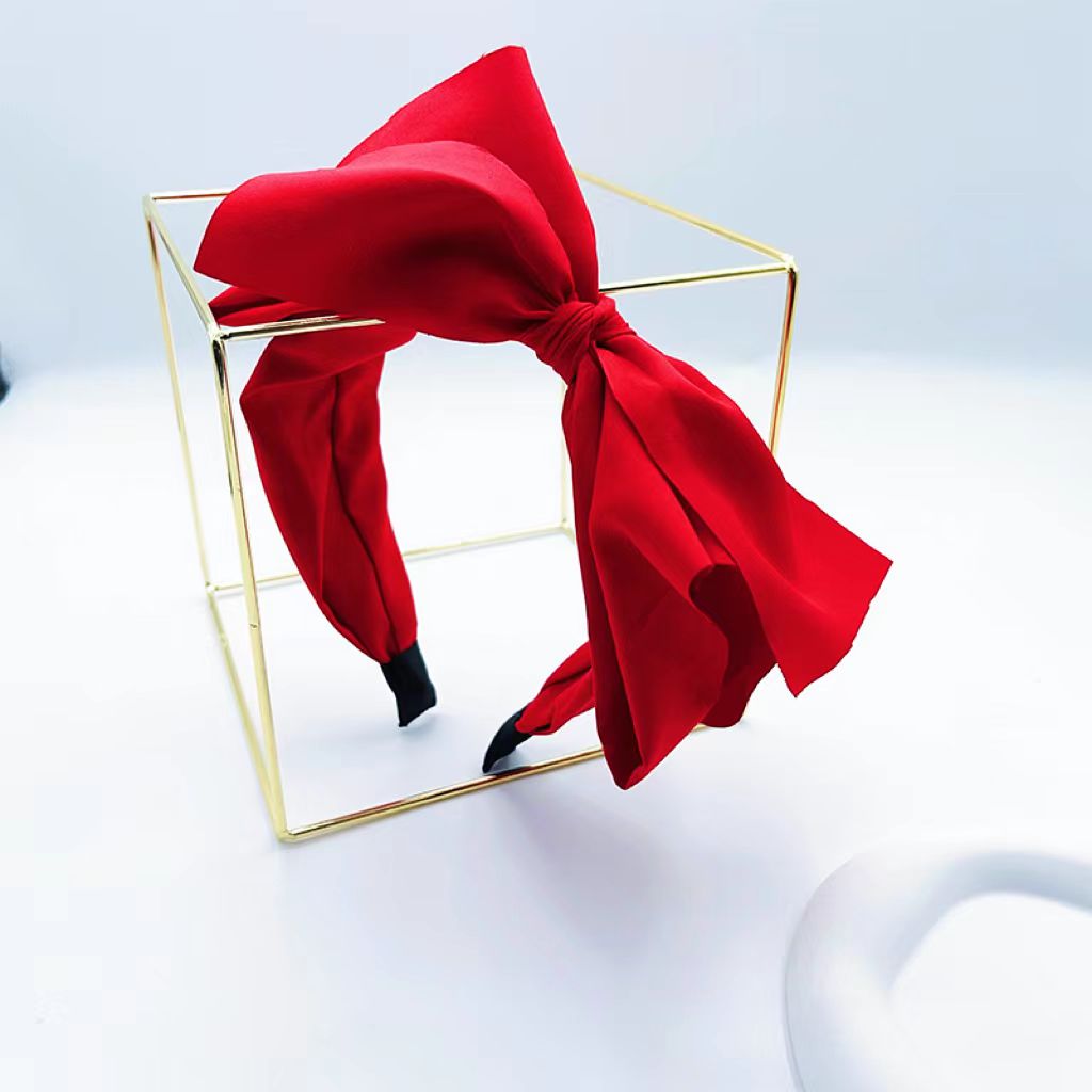 欧美复古红色大蝴蝶结发箍法式气质简约黑色大蝴蝶结发饰头饰  扭结造型别致不撞款 软质面料不压头