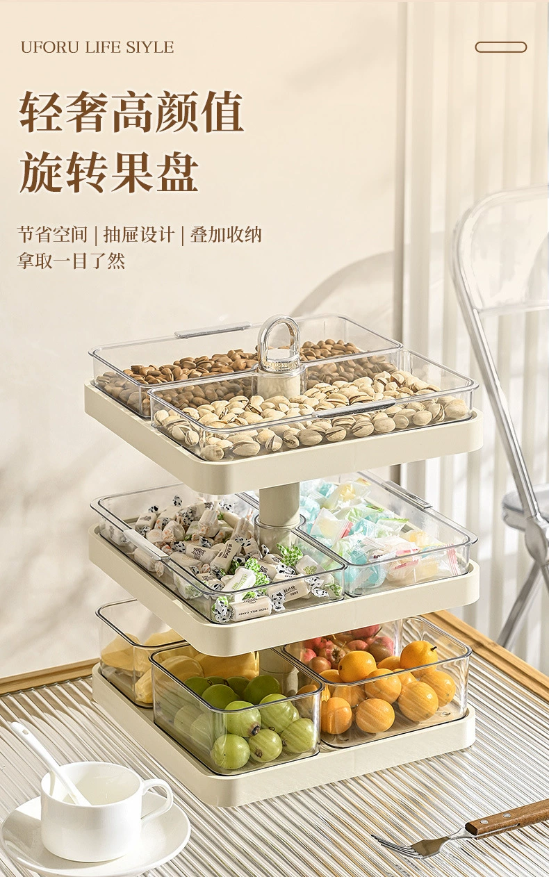 Y125-5950家用干果盘零食水果分格摆放收纳架可旋转点心糖果盘详情图5