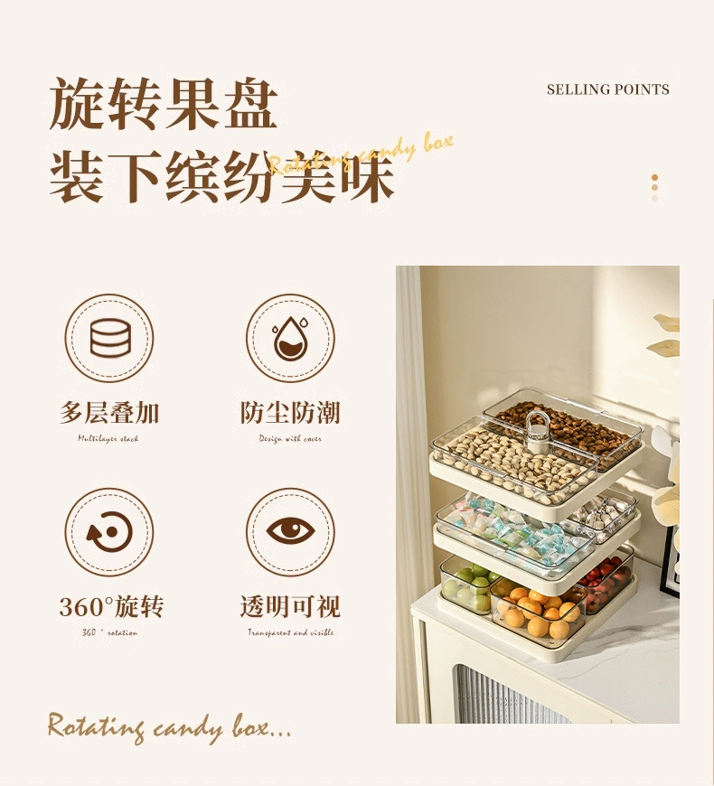 Y125-5950家用干果盘零食水果分格摆放收纳架可旋转点心糖果盘详情图2