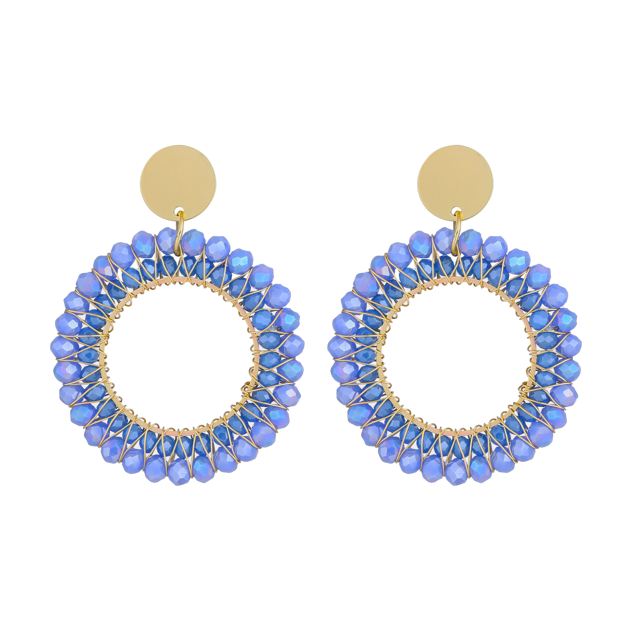 时尚水晶珠子手工编织耳环夸张耳饰多种颜色详情图1
