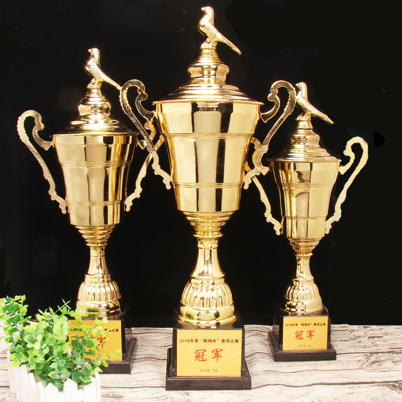 Small dudu XDJZ-3069 custom metal trophy printing large football basketball pigeon metal trophy company school creative trophy custom details Picture