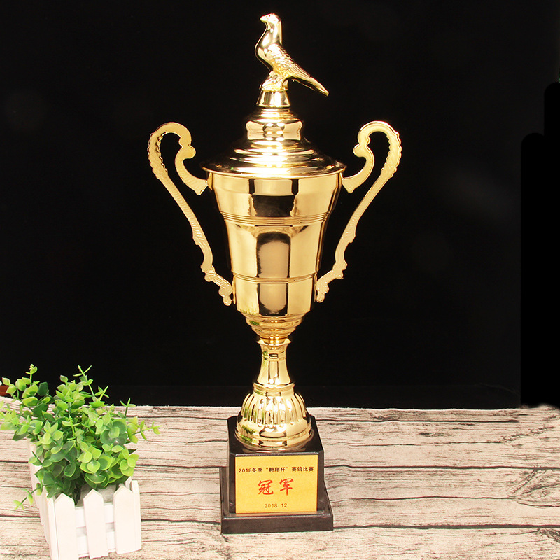 Small dudu XDJZ-3069 custom metal trophy printing large football basketball pigeon metal trophy company school creative trophy custom Specification drawing