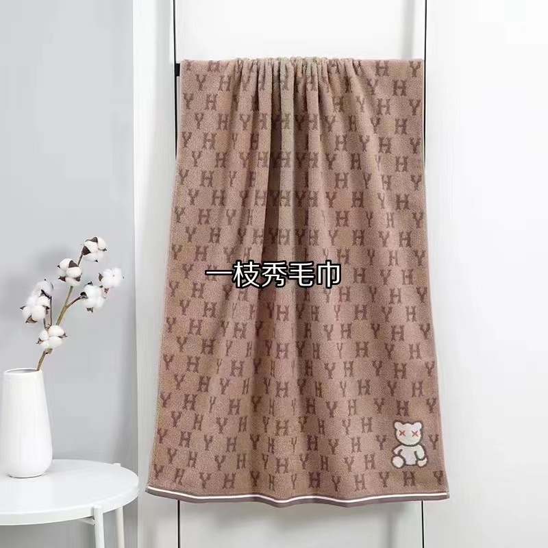 一枝秀字母熊浴巾毛巾柔软亲肤毛圈蓬松纤长吸水不掉毛掉色灰粽色细节图