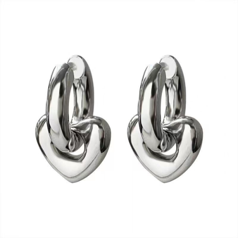 European and American ins fashion, simple and light luxury ear loops and earrings, stainless steel plated 18K smooth heart-shaped pendant earrings details Picture