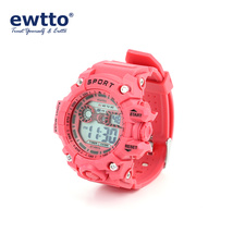 ewtto女款七彩背光灯电子表ET-K6416多功能防水闹钟电子手表