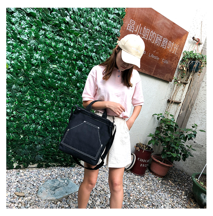 韩版新款斜挎包大容量单肩包实用帆布包简约大气手提包时尚休闲包详情5