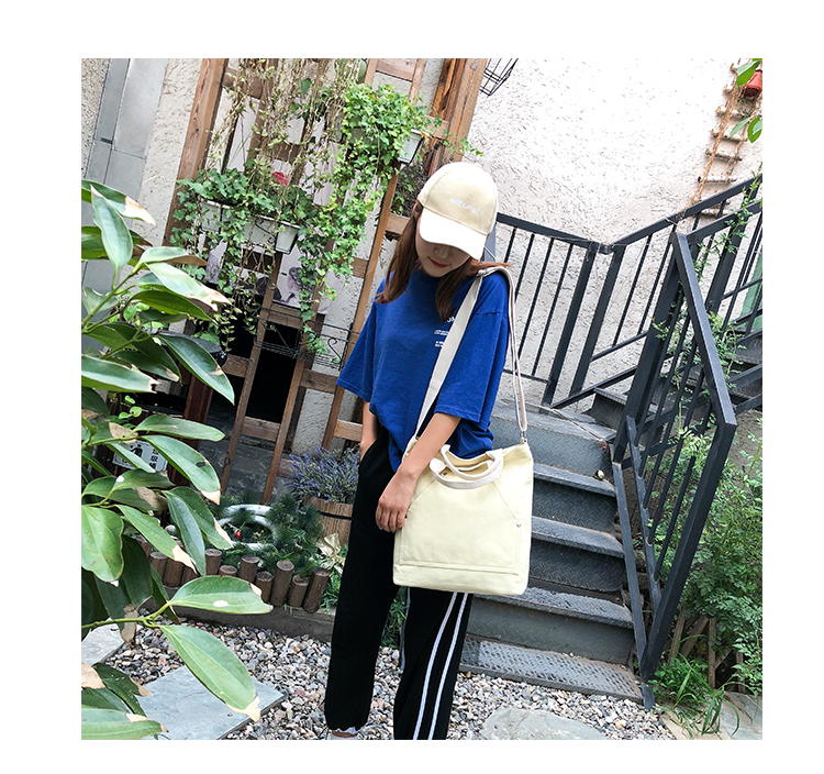 韩版新款斜挎包大容量单肩包实用帆布包简约大气手提包时尚休闲包详情13