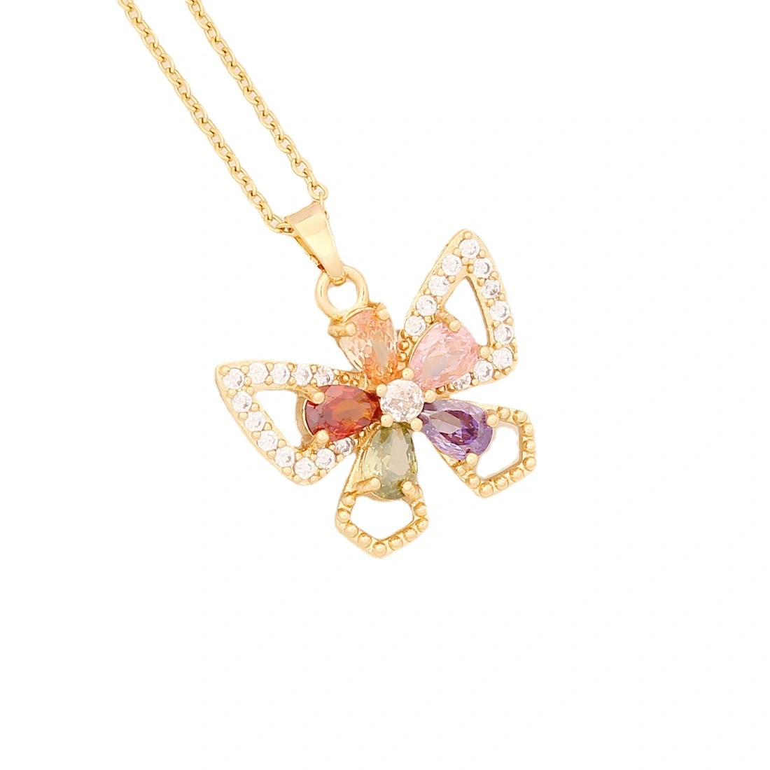 Sweet flower pendant of copper micro-inlaid colored zirconium necklace detail image 2