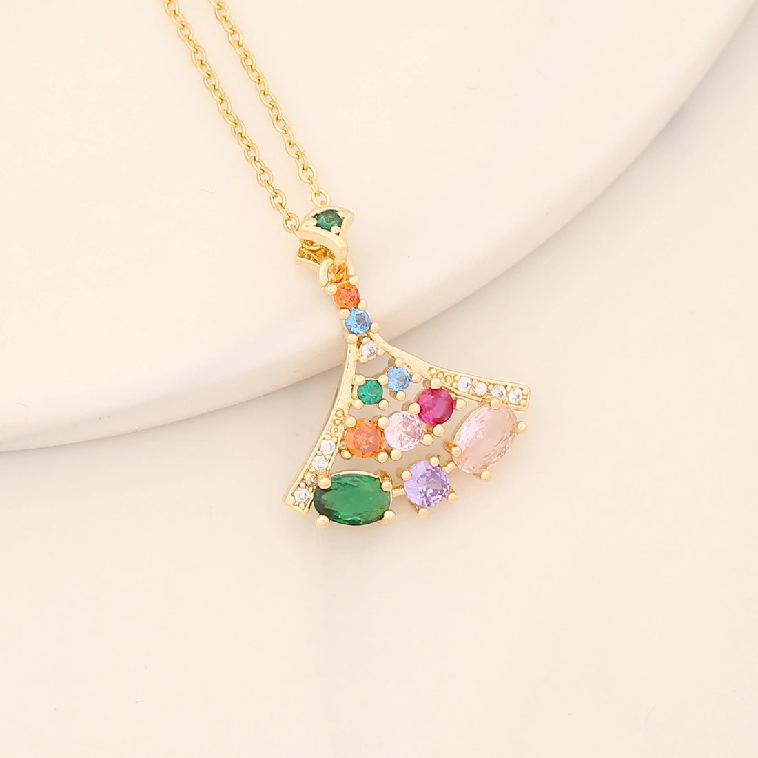 Sweet flower pendant of copper micro-inlaid colored zirconium necklace detail image 7