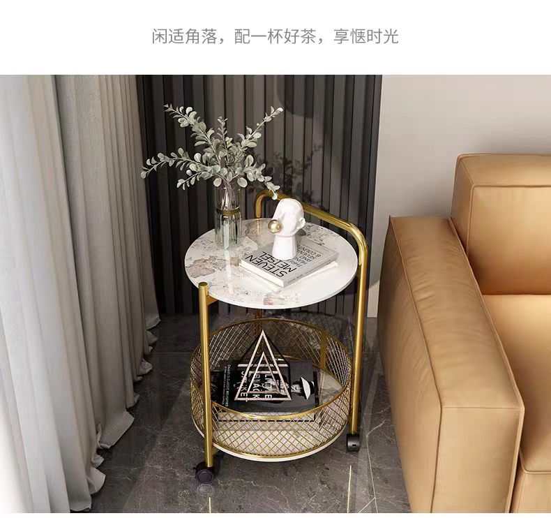A creative and portable coffee table with a light luxury home trolley, a modern living room sofa side table, a small bedside table and a storage rack pic 8