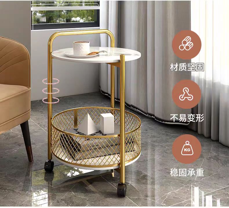 A creative and portable coffee table with a light luxury home trolley, a modern living room sofa side table, a small bedside table and a storage rack pic 4