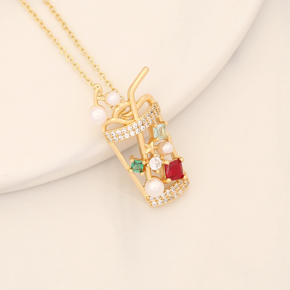 Sweet flower pendant of copper micro-inlaid colored zirconium necklace detail image 10